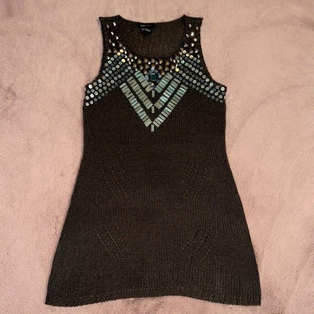 BCBG Charcoal Sequined Crocheted Tunic/Dress Small